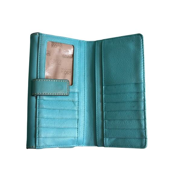 Michael Kors Brookville Leather Wallet Aqua Beauty*Large Organizer - Picture 3 of 12